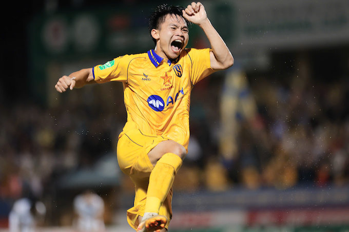 Niềm vui của cầu thủ xứ Nghệ. Ảnh: Đức Cường